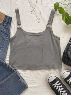 Ninth Hall Gray Ring Strap Crop Tank Top | Size L